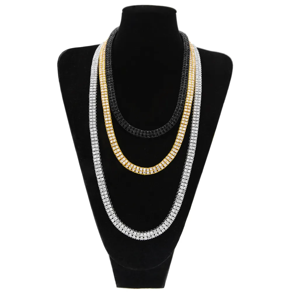 20-30 inches Iced Out Bling Rhinestone Mannen 10mm 2 Rij Tennis Chain Gold Silver Black Size Sieraden