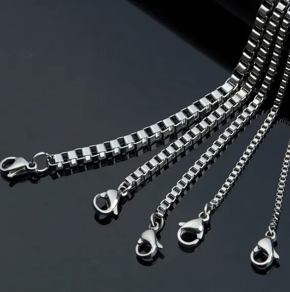 free shipping 50pcs Lot wholesale jewelry stainless steel silver tone thin 2mm wide Box chain necklace fit pendant women men 18 inch-28inch