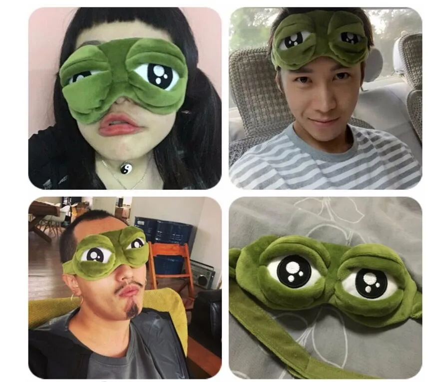 Fashion Kawaii Travel Sleep Eye Mask 3D Sad Frog Padded Shade Cover Sleeping Closed/Open Eye Funny Mask
