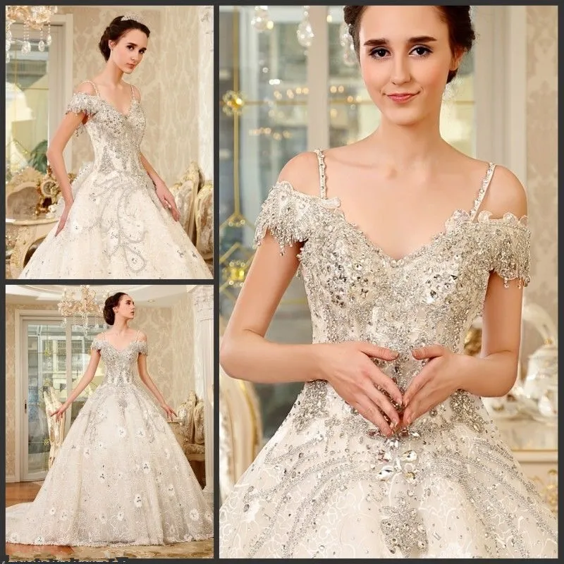 Bling Swarovski Crystal Ball Gown Свадебные платья кружев