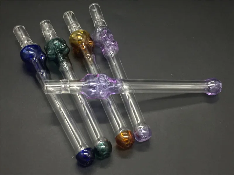 14MM colorful glass pipe Skull Smoking Handle Pipes Curved Mini 6 inches Smoking Pipes Hand Blown Recycler Best Oil Burner