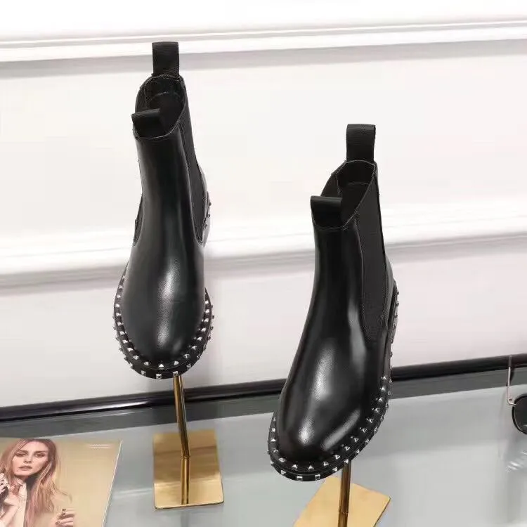 Navio U753 40 Black Genuine Leather Stretchle Flat Boots Short Fashion Celeb Op￧￵es291R