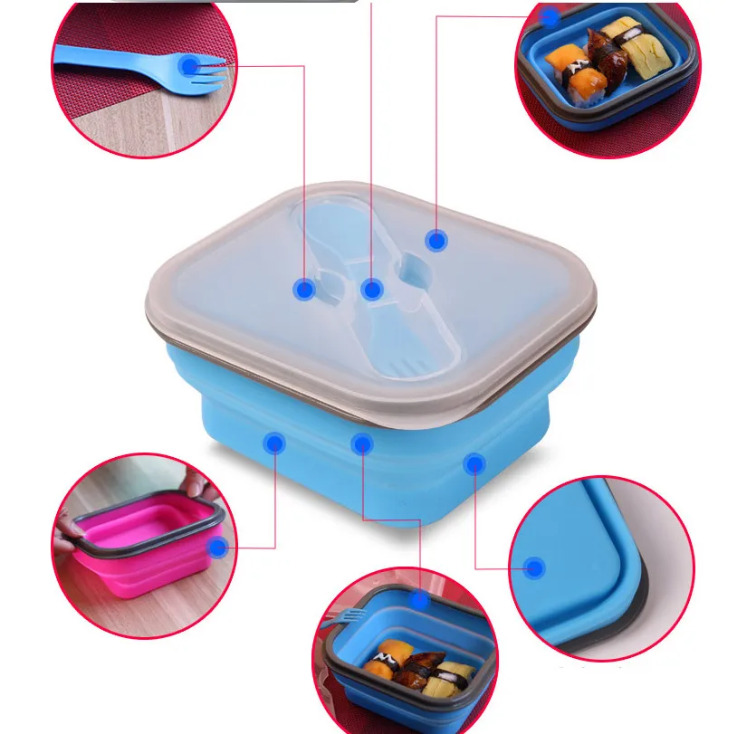600ml 야외 휴대용 주름 도시락 상자 실리콘 전자 레인지 식기식 점심 박스 그릇 컨테이너 베이비 키즈 박스 요리 WX-C66