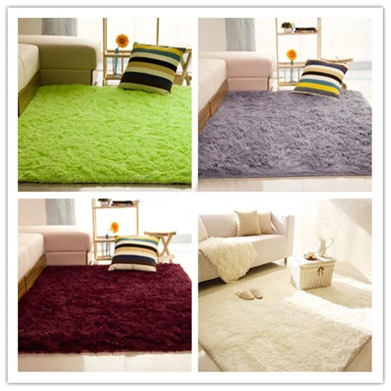 Fluffy Rugs Anti-Skid Shaggy Area Rug Dining Room Home Bedroom Carpet Floor Mat, 4 Sizes