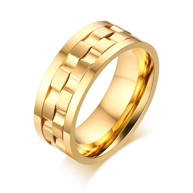 Meaeaeet Men Spinner Ring Rotatuble Wedding Band Round Rings Classic Gold-Color 9mm Gents Party Jewelry R-183