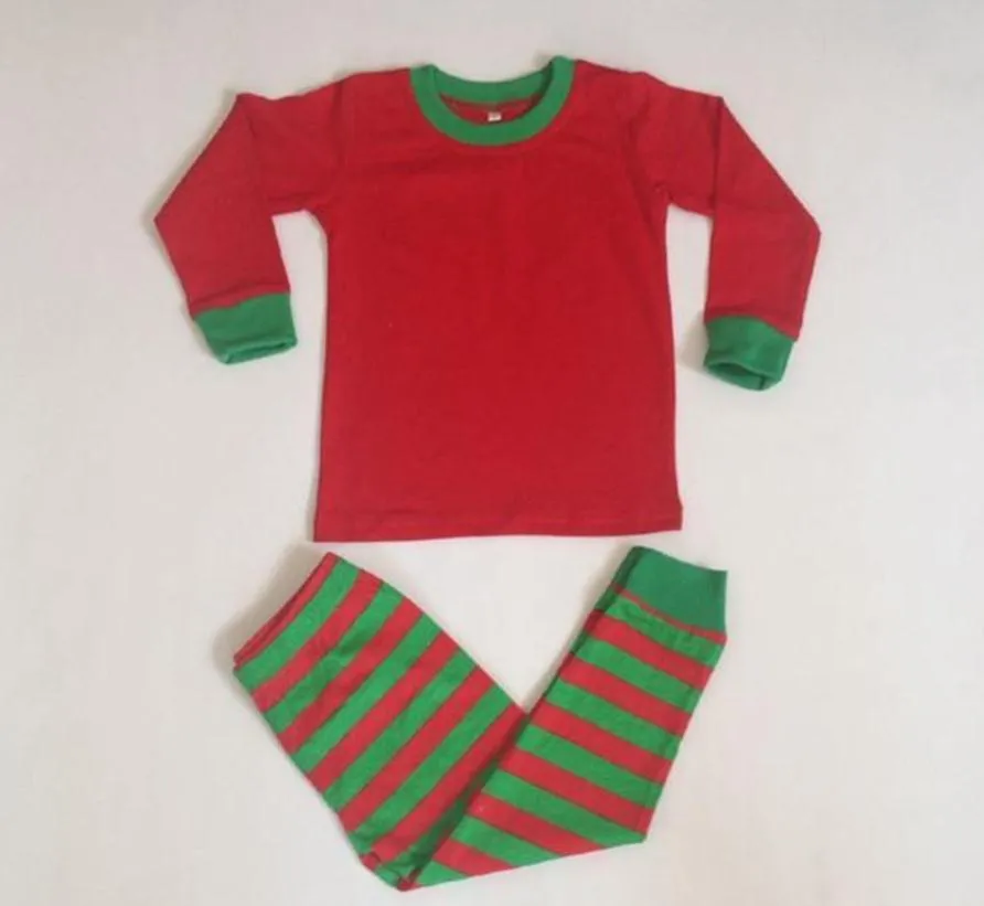 Retial Sale Baby Clothing Teenage Kid barn pojkar flickor julfamilj pyjamas röd grön pjs baby rand pyjamas