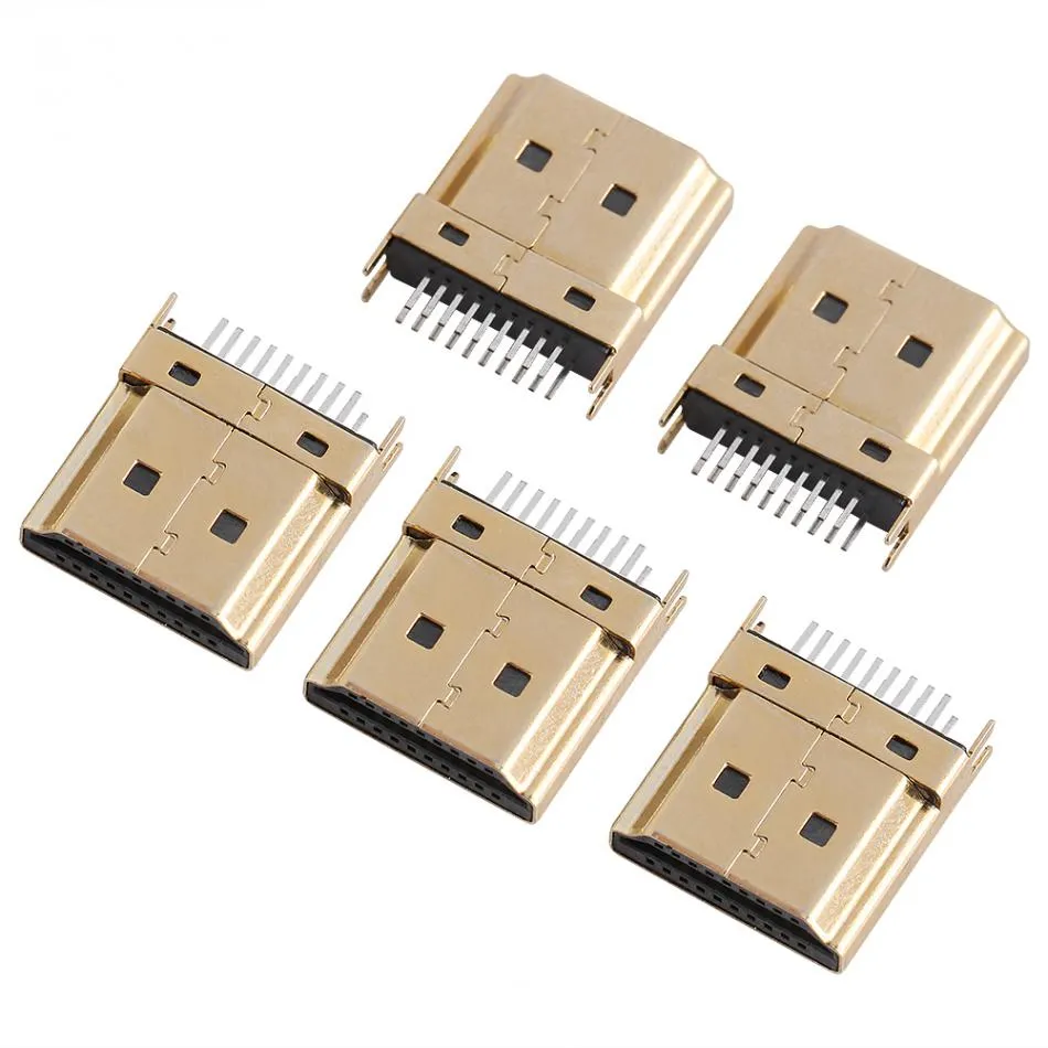 /Packs Gold Tone Mini H-D-MI Male Jack Connectors 1.6mm Pitch 19 Pins PCB Wholesale