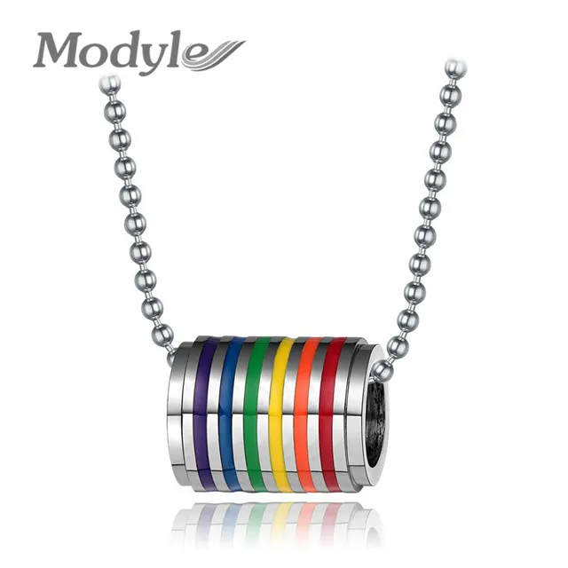 All'ingrosso-Fashion Multicolor Gay Pride Gioielli in acciaio inossidabile Collana con ciondolo arcobaleno Gioielli con ciondoli per donna