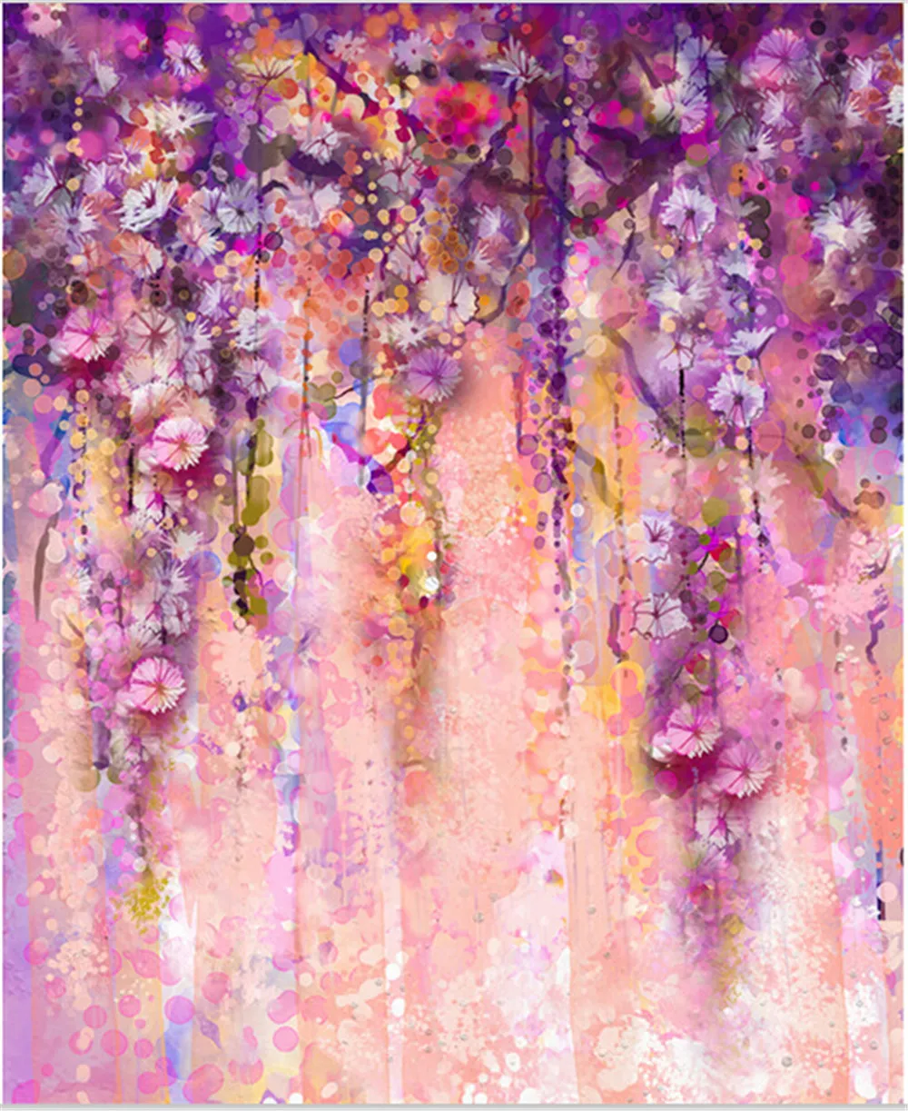 Oil Painting Floral Photography Backdrops Purple Colored Flowers Newborn Baby Photo Booth Props Children Kids Birthday Studio Background