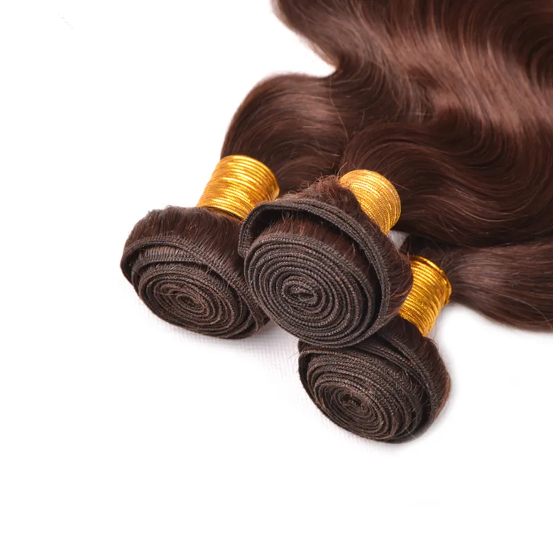 Maleisische Maagd Menselijk Haar Body Wave Chocolate Bruin Menselijk Haar Inslag Medium Bruin # 4 Golvend Haarverlenging 3 Stks voor Vrouw