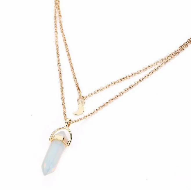 Brand new Fashion simple women big necklace moon hexagonal pendant spring hot new WFN395 with chain a 