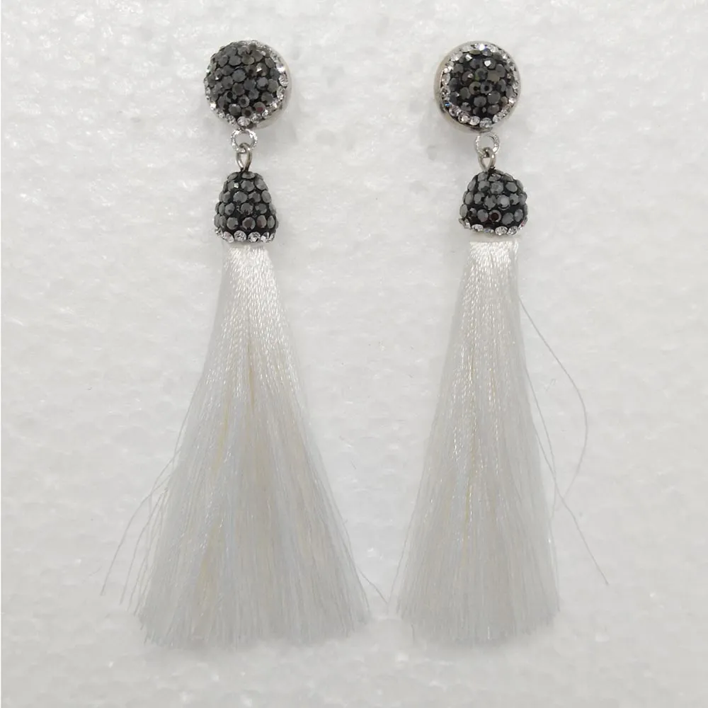 Brand New Long Tassel Dangle Earring with Black Rhinestone Elegant Women Fashion Jewelry 