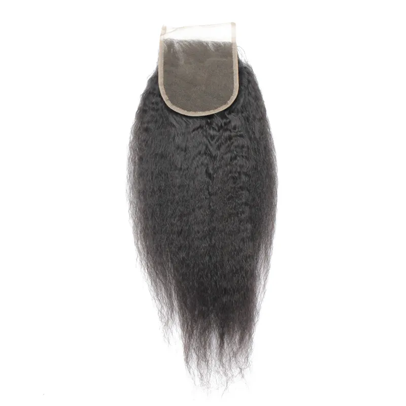 Peruwiańskie nieprzetworzone górne koronkowe zamykania włosów 4x4 Brazylijskie Remy ludzkie włosy Kinky proste zamykanie 1b część 130 afro yak324p