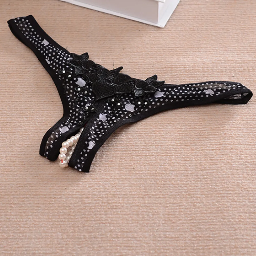Lace Flower Sexy Pearl Thongs Tanga T Back Panties Underwear Ladies Open  Crotch G String T String Knickers Briefs Underpants From Qiuqian1213, $1.83