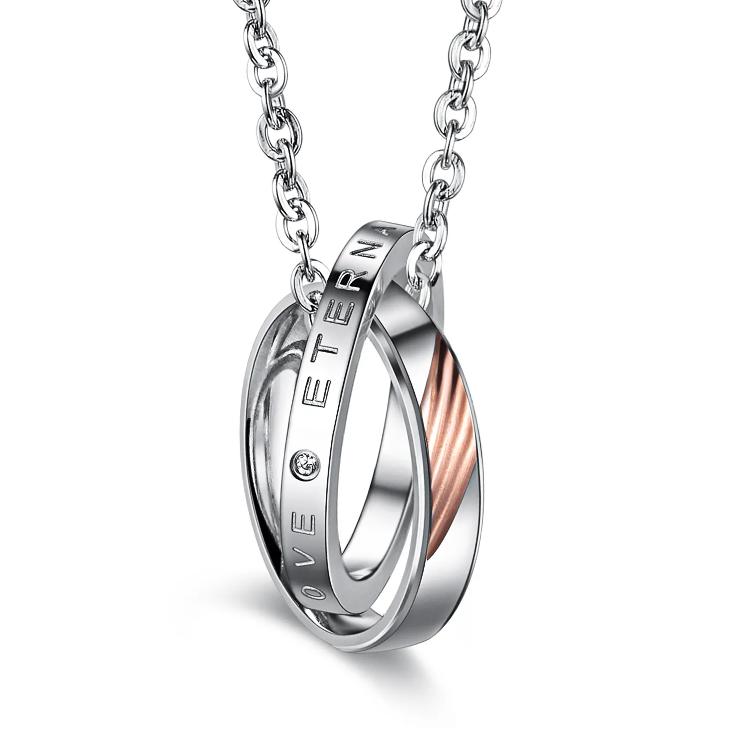 2017 Date Haute Qualité En Acier Inoxydable 316L Anneau Rond Amour Éternel Pendentif Couples Promise Collier