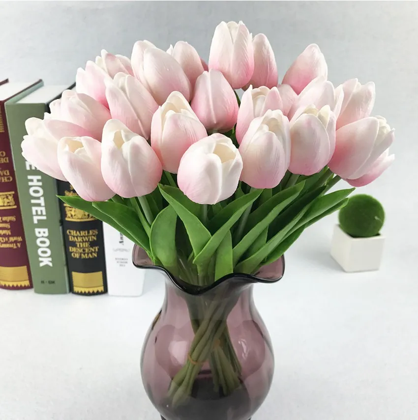 Gratis verzending verschillende kleuren mooie tulp zijden bloem latex echte touch voor huisdecoratie
