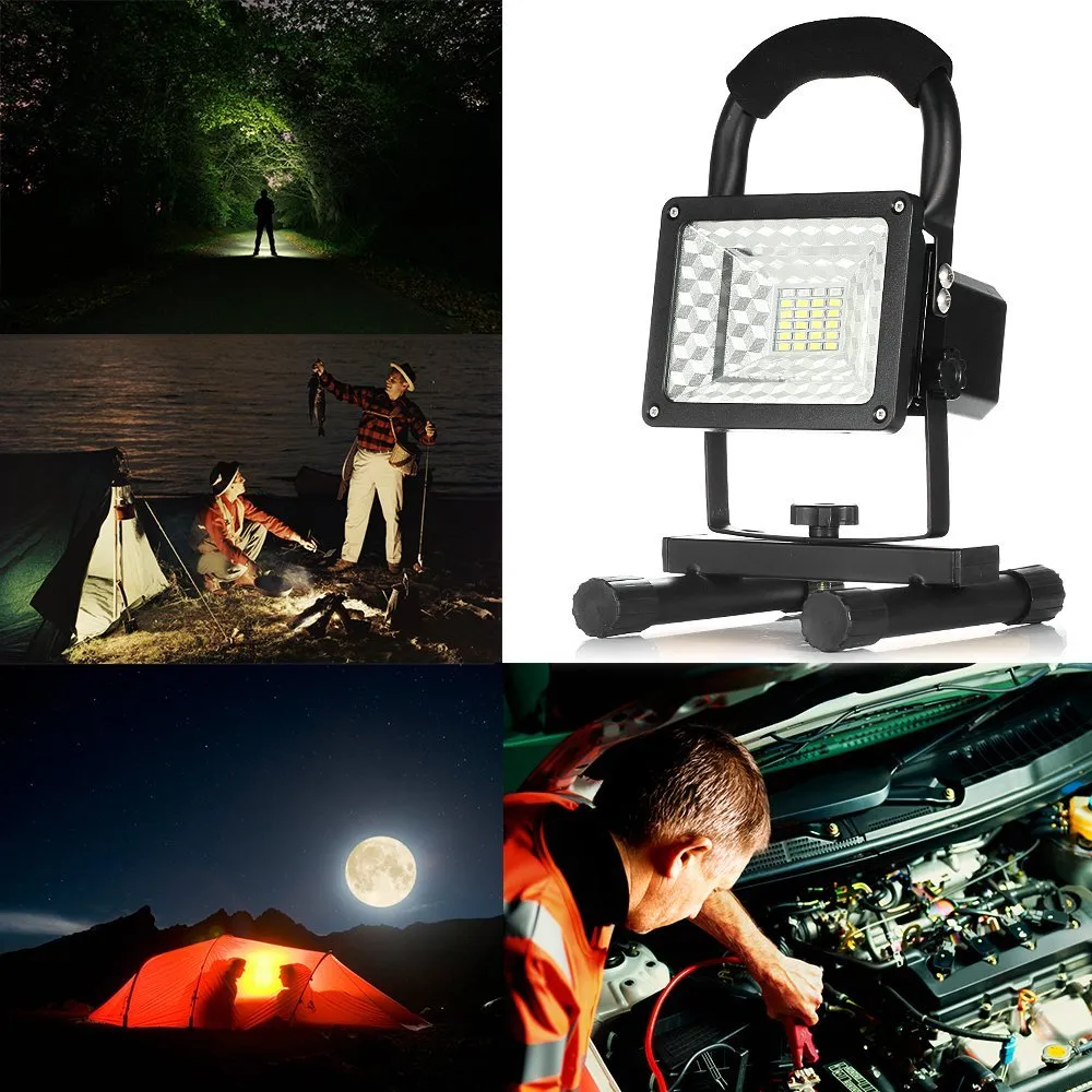 Floodlights 24 LED-lampor Spotlights Work Lights Outdoor Camping Light 15W Inbyggda uppladdningsbara litiumbatterier med USB-portar för att ladda mobila enheter