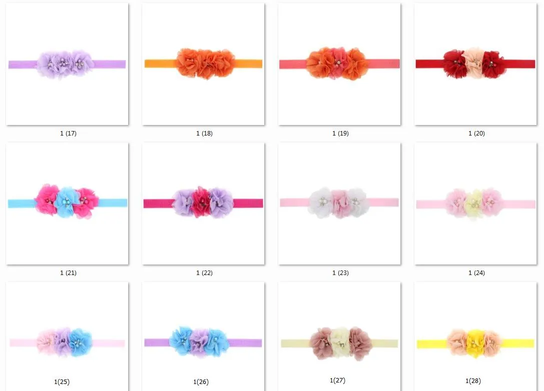 20 peças gril bebê 3 flores faixas de cabelo pérola cristal chiffon conjunto de combinação de flores elásticas tiaras headwear faixa de cabelo access5266334