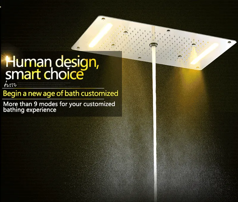 Modernes Bad-Duschsystem, elektronisches LED-Regenduschset mit 5 Funktionen, Deckenduschkopf, Wasserfall-Niederschlag, neblige Säule, 10,2 cm Strahlspray