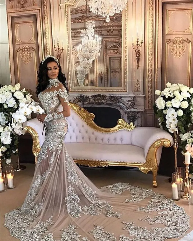 silver wedding dresses 2020 Silver Wedding Dresses Satin Ball Gown Lace Beaded Off Shoulder