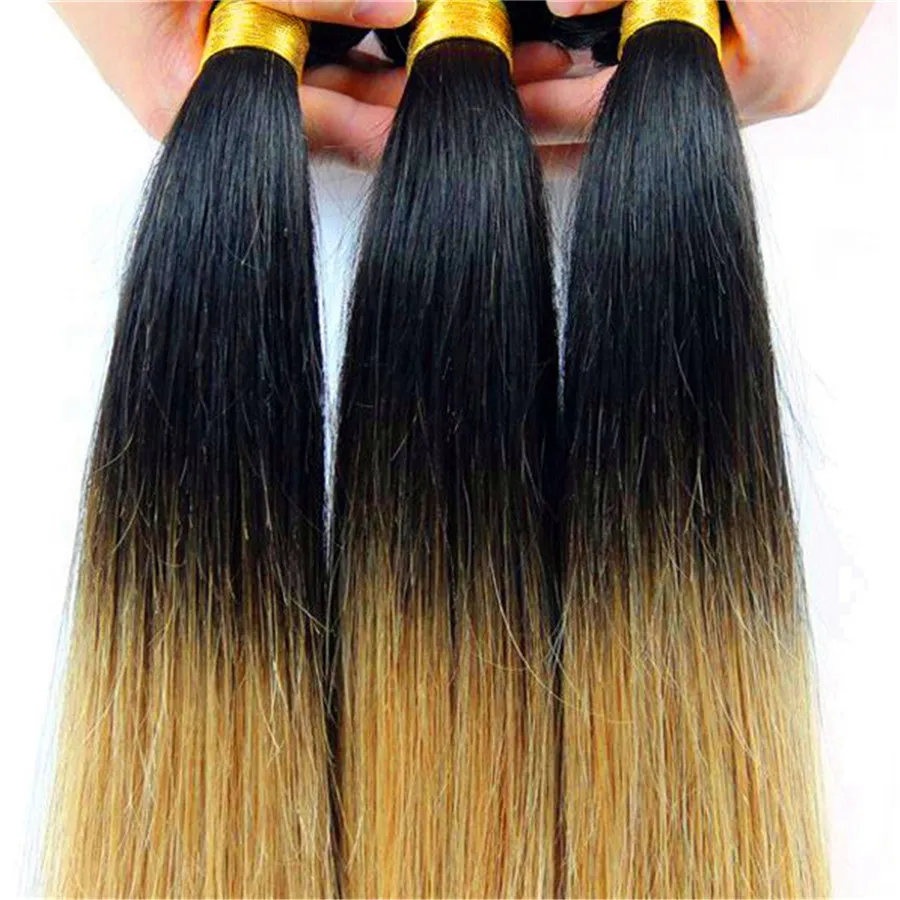 Dark Root 1b 27 Honey Blonde Ombre Hair bündelt zwei Tone Silk gerade brasilianische menschliche Jungfrau-Haar-Erweiterungen freies Verschiffen 