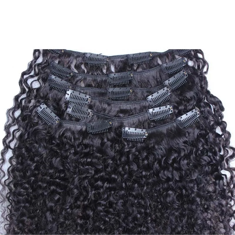 Clip In Natural Curly Brazilian Hair Extensions 100g 7st / African American Clip In Human Hair Extensions