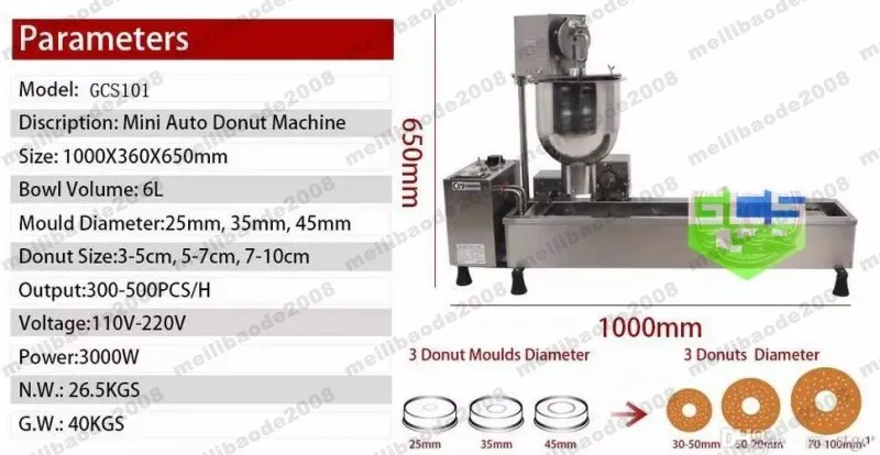 상업 완전 자동 도넛 식품 가공 장비 기계 110V 220 3000W 스테인레스 스틸 도넛 메이커 3 개의 금형