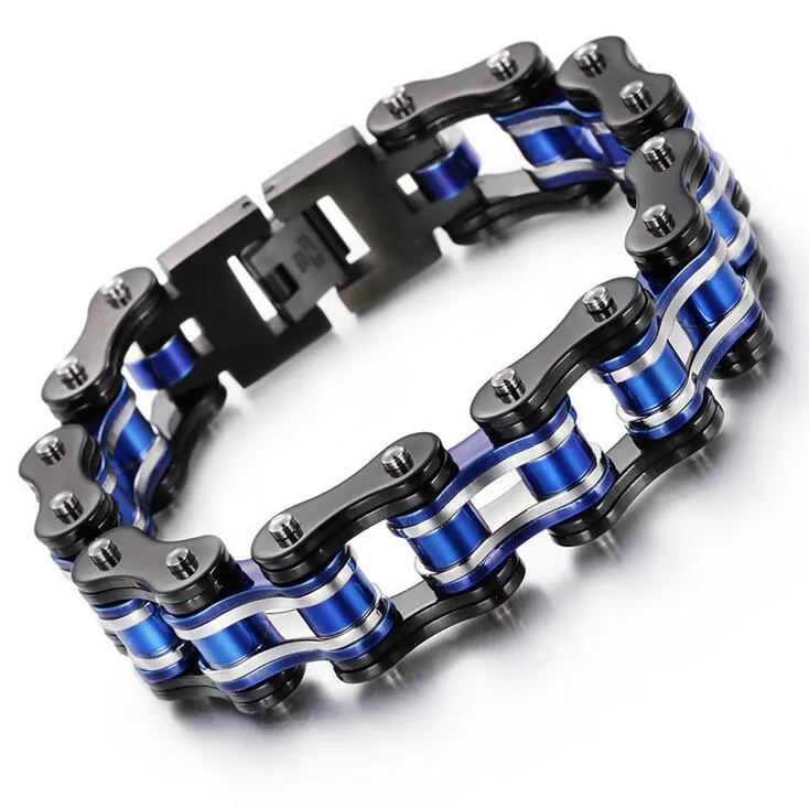 Black Green Orange Silver Blue Men Kvinnor Bike Chain Armband Rostfritt stål Biker Cykel Motorcykel Link Chain Punk Heavy Jewelr276m