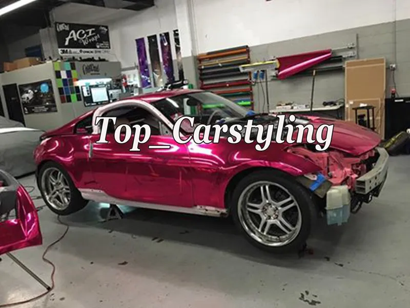 Best Quality Stretchable Rose Red Chrome Mirror Vinyl Wrap Film for Car Styling foil air Bubble Free Size:1.52*20M/Roll5ft x67ft