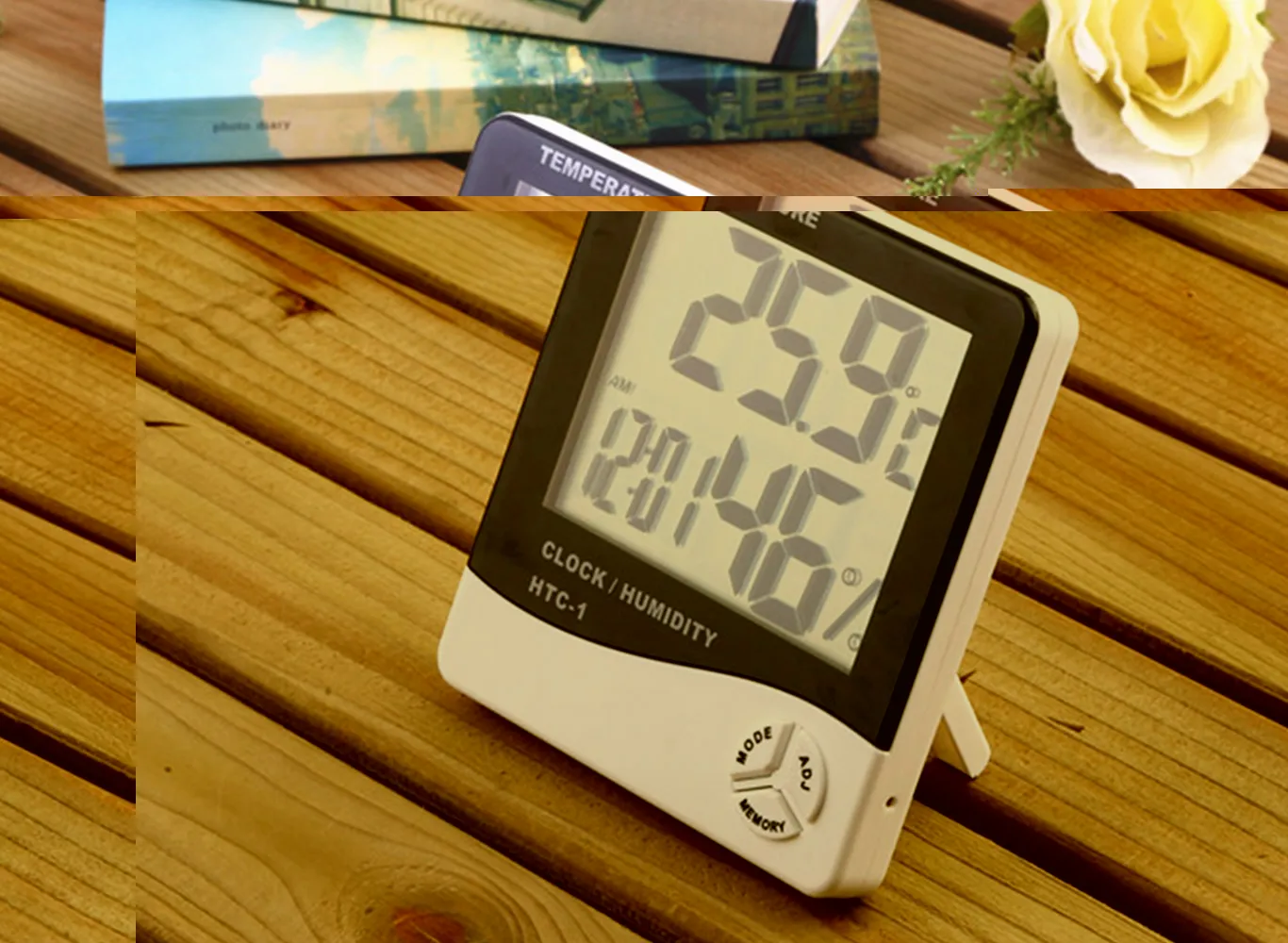 Branco Termômetro Digital Higrômetro Relógio Temperatura Medidor de Umidade Calendário Valor Mínimo Mínimo Exibição c481