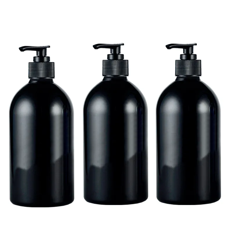 12st 500ml Tom Lotion Pump Black Flaska, PET Kosmetisk behållare med flytande tvål Dispenser, Amber Spray Refillerbar flaska