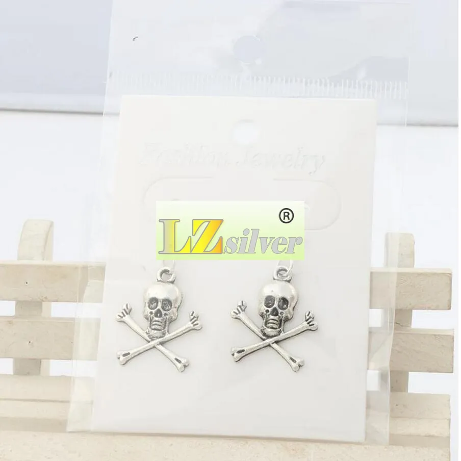 Piraat Skull Dangle Kroonluchter Oorbellen 925 Silver Fish Ear Hook / partij E981 41.4x19.6mm