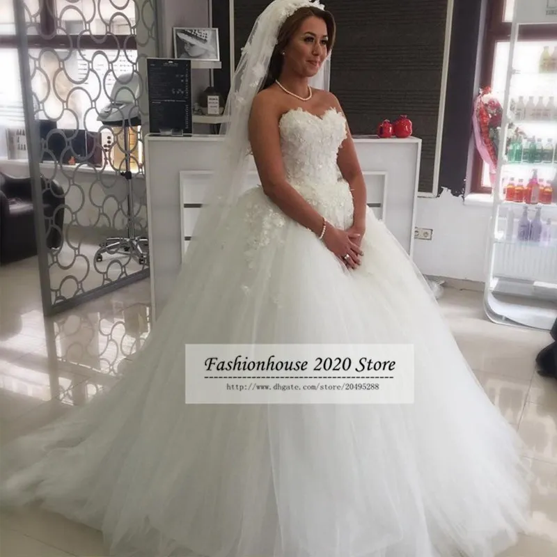Dernier design Puffy Tulle Plus taille robes de mariée chérie applique en dentelle robes de mariée robes de mariée vestido de noiva3534756