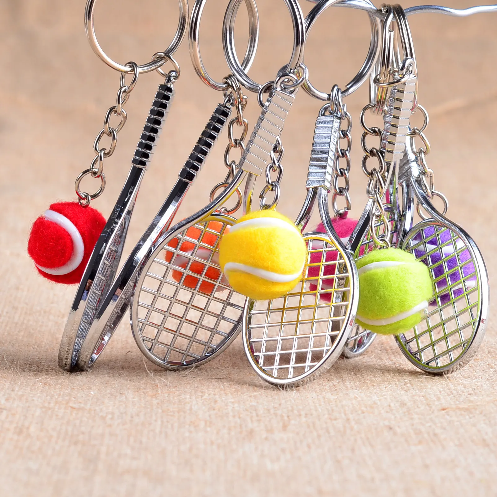 High quality Mini tennis racket key holder metal mesh racket key holder can be customized KR163 Keychains a 