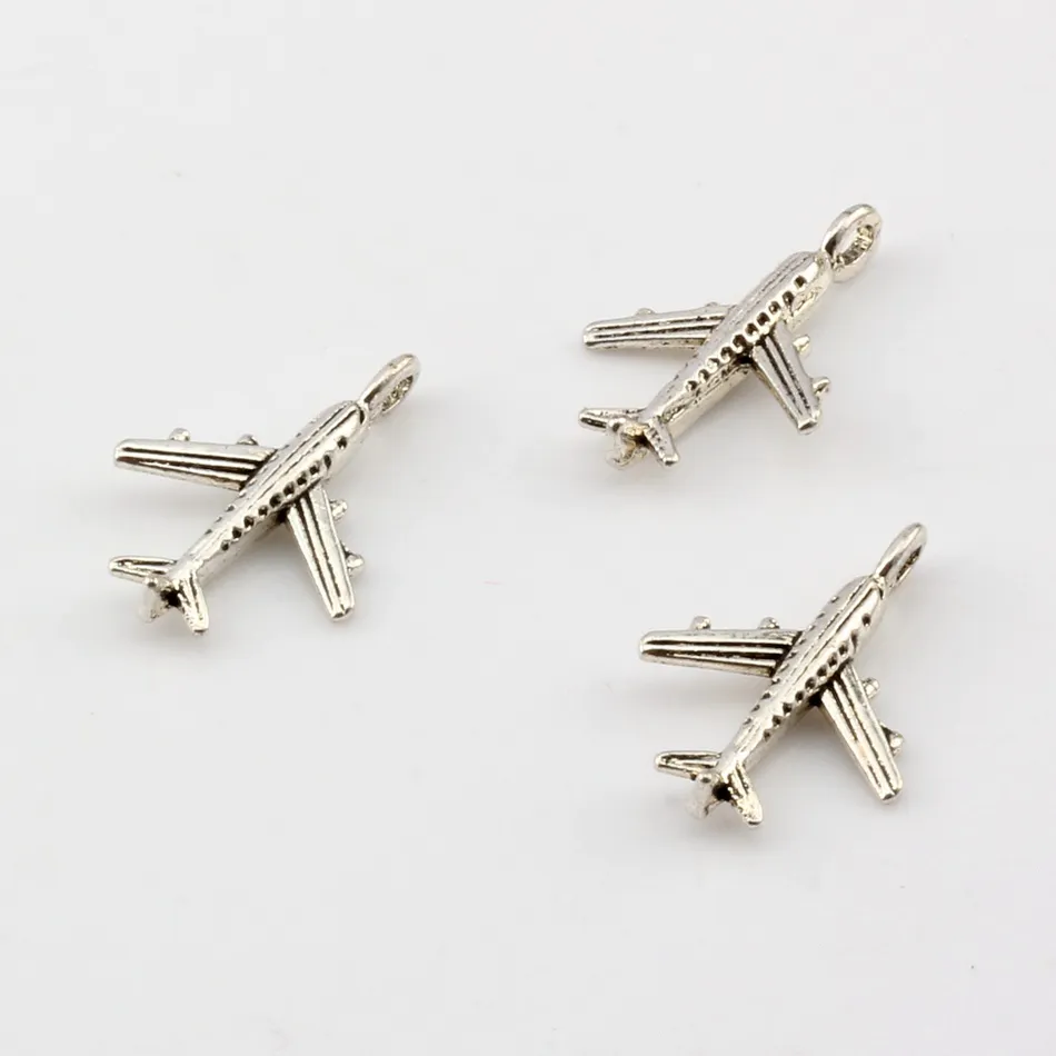 MIC 500 Stück antike silberne Zinklegierung 3D-Flugzeug-Charm-Anhänger DIY Schmuck 15,5 x 22,5 mm A-004