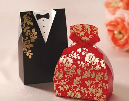 Dekoracje ślubne Bride Groom Candy Boxes Wedding Favor i Prezenty Papier dla Mariage Benu Wedding Decoration Bomboniere
