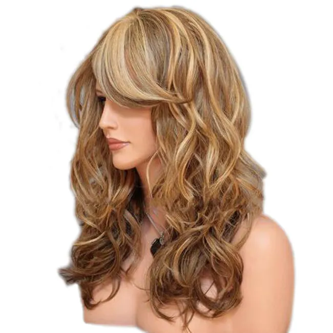 WoodFestival Blonde Flax Brown Wig Women Long Wavy Fiber Synthetic Wigs耐熱性ロリータヘアオンブルCurly5929127