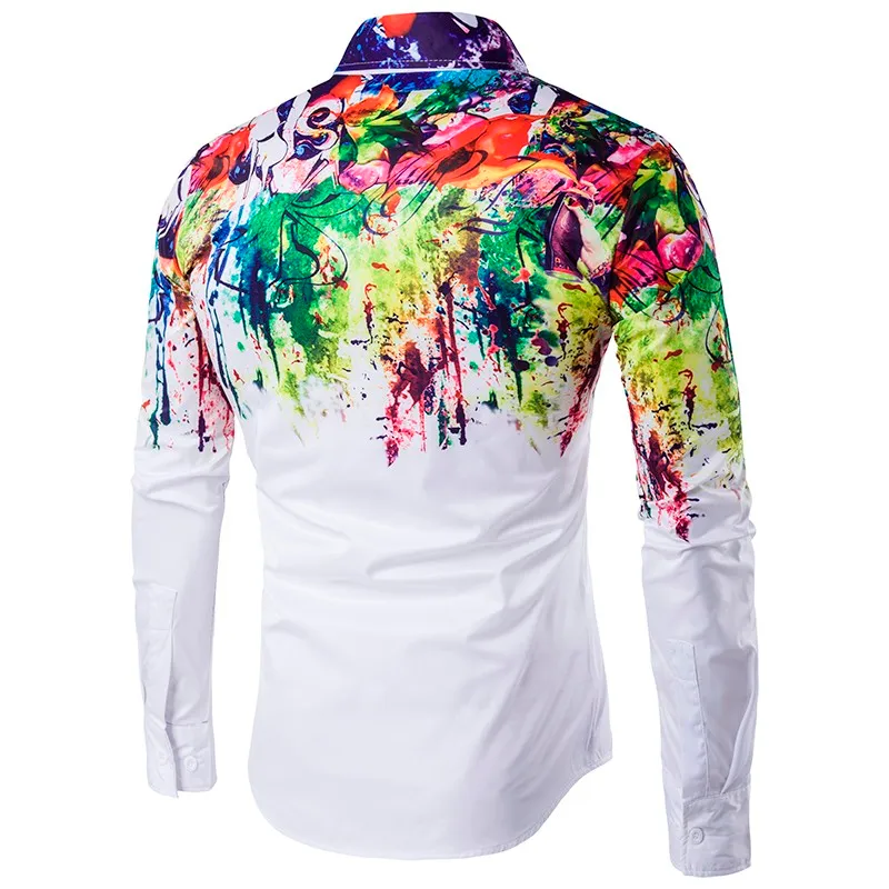 2017 New Arrival Man Fashion Shirt Pattern Design Long Sleeve Paint Color Print Slim Fit man Casual Shirt Men Dress Shirts