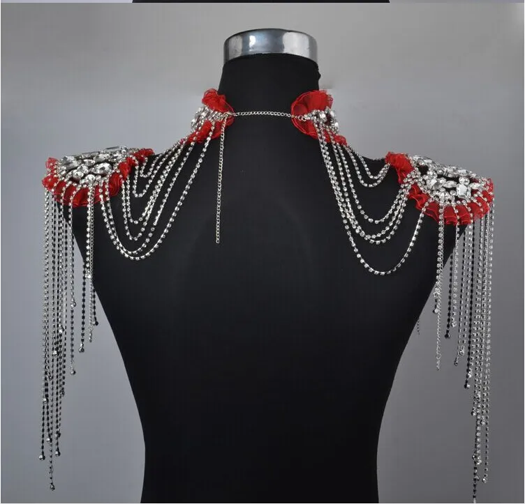 Nuovo 2019 Bohemain White and Red Wedding Jewelry Cowelry Collana Decorazione Spalla Decorazione in pizzo Rhinestone Crystal4007398