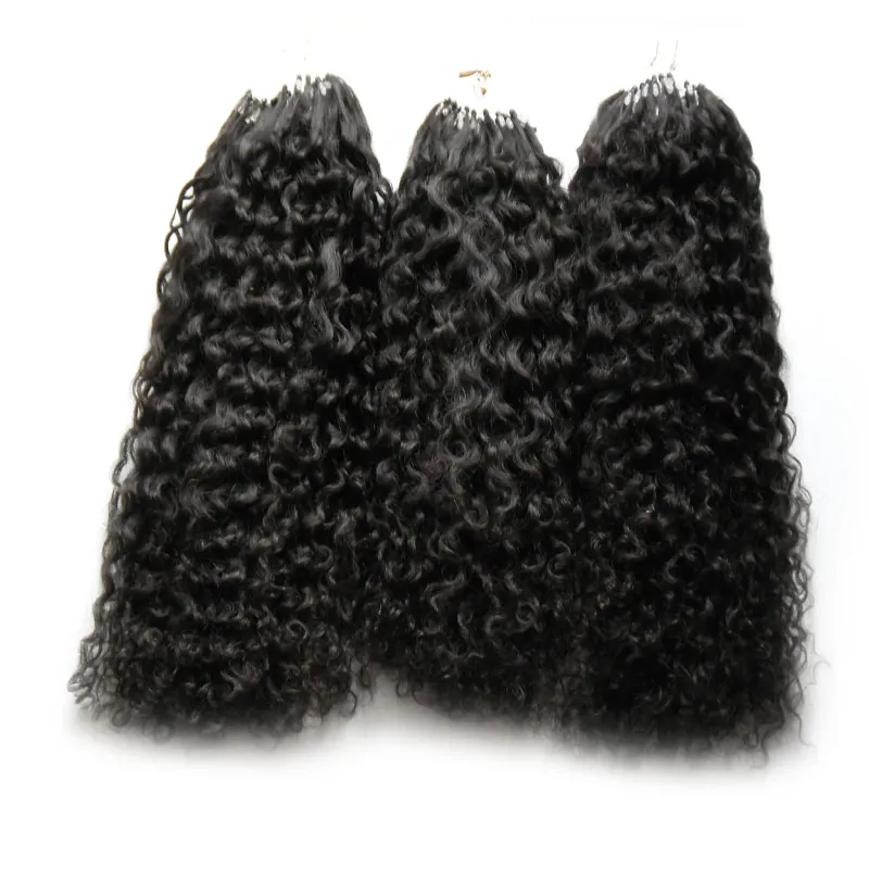 Cor Natural afro crespo kinky curly micro extensões de cabelo laço 300g mongolian kinky curly cabelo Micro Link Extensões de Cabelo Humano 300 s