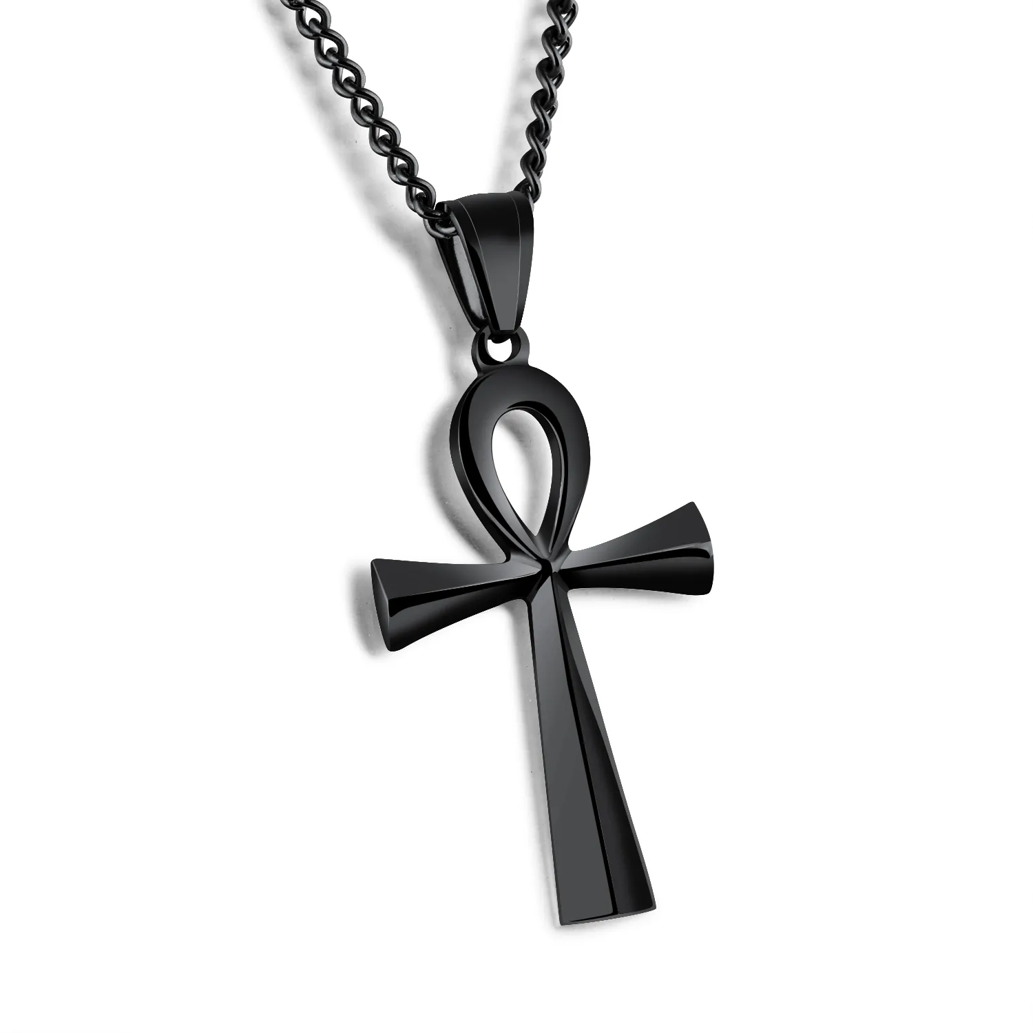 25x43mm Gioielli geroglifici che significa "vita" egiziana collana di pendenti ankh in acciaio inossidabile - argento, oro, nero