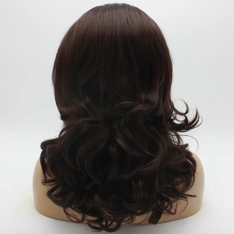 Iwona Hair Wavy Shoulder Length Dark Auburn Wig 1933 Half Hand Tied Heat Resistant Synthetic Lace Front Wig2538645