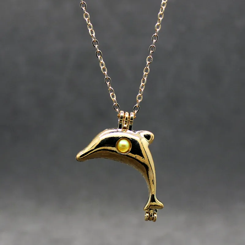 Fashion marine animals dolphin pendants DIY can be free to open small box cage wholesale women charm silver pendants