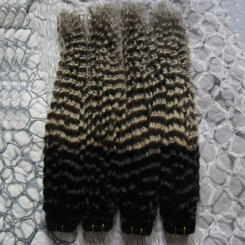 Gray Hair Weave Bundels 4 stks Braziliaanse Krullend Maagd Haar Dubbele Inslag T1B / Grijze Ombre Braziliaanse Haar 400g