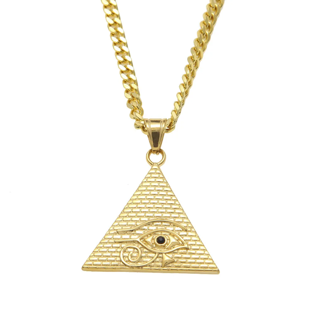 New Arrival Gold Illuminati Eye Of Horus Egyptian Pyramid With Chain For Men/Women Pendant Necklace Hip Hop Jewelry