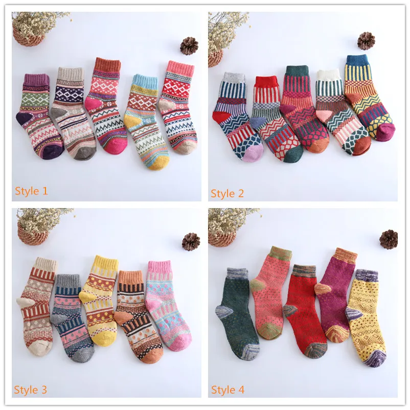 1000 st ull strumpor Kvinnor Vinter termiska varma strumpor Kvinnliga besättning Folka Färgrika tjocka strumpor Ladies Casual National Style Sock Fri frakt