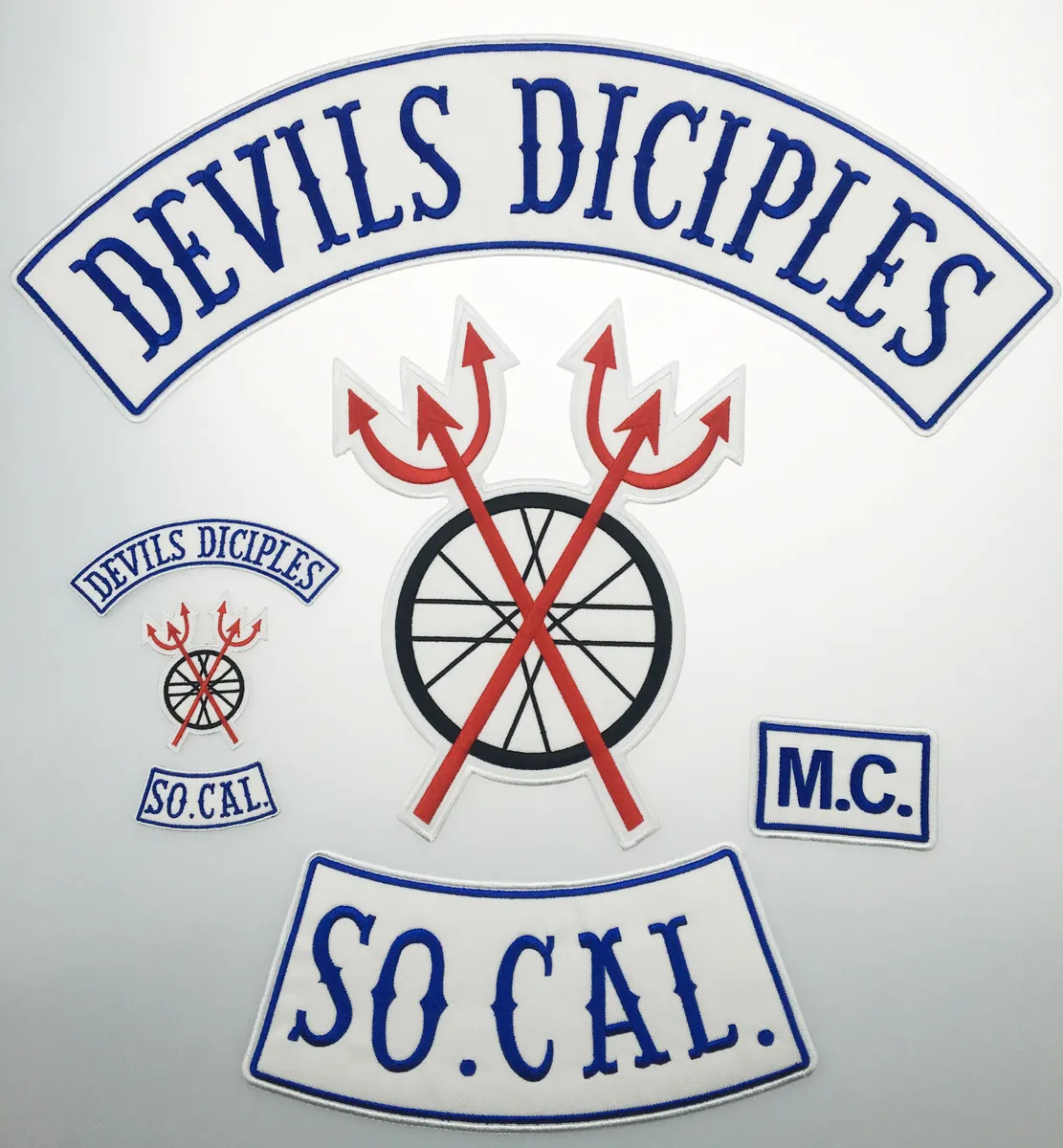 RETRO COMPLETO GRANDI DIMENSIONI DEVILS SICIPLES SET Moto Biker Patch FERRO SU CUCITURA SU GIACCA GIACCA 18" PATCH SPEDIZIONE GRATUITA