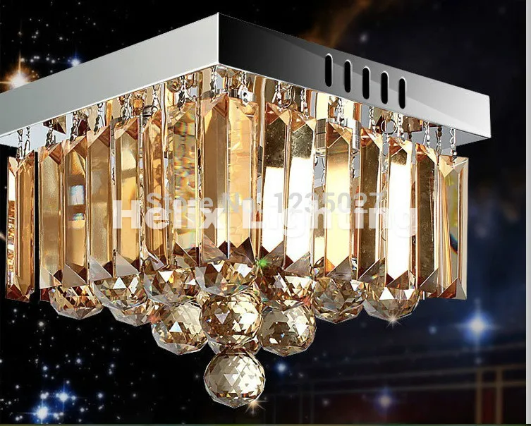 Newly Square LED Crystal Ceiling Lamp 3W Fixture Champagne Ceiling Light Lighting Lamp Flush Mount Guaranteed 100%