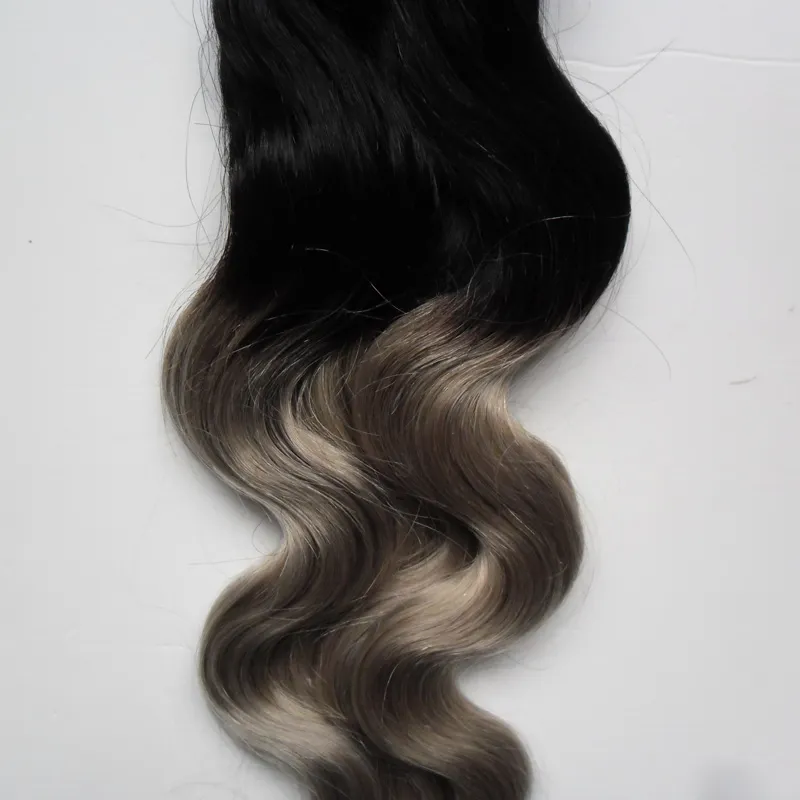 Srebrna Ombre Body Wave Micro Loop Hair Hair Extensions 1G 100s T1bgray Rey Ombre Human Hair Mikro Pierścień Pierścienia 6384106