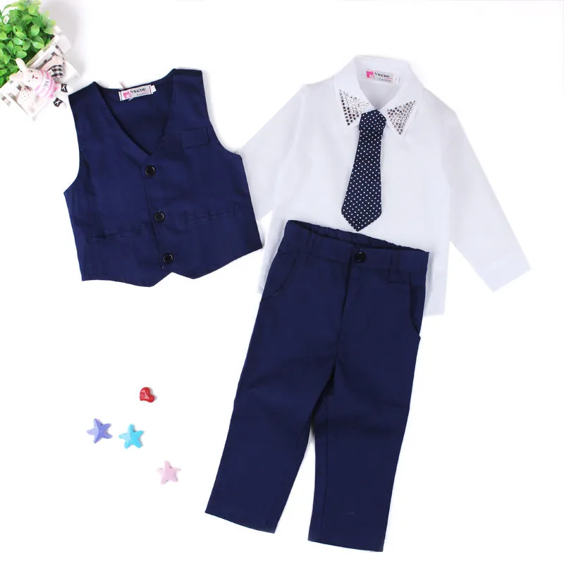 Ślub baby boy kostium strój dzieciak odzież zestaw koszula spodnie kamizelki krawat 4-częściowy strój chłopcy formalne ubrania cekin kropki smokingy